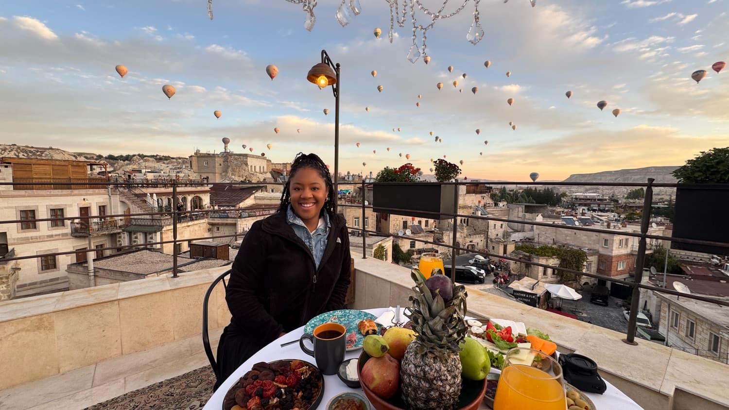 Breakfast above the rooftops in Cappadocia